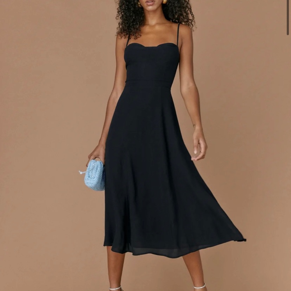 Reformation Black Midi Holland Dress Size 6 NEW w/ tags